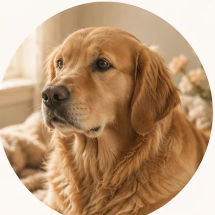Golden retriever avatar in warm indoor light