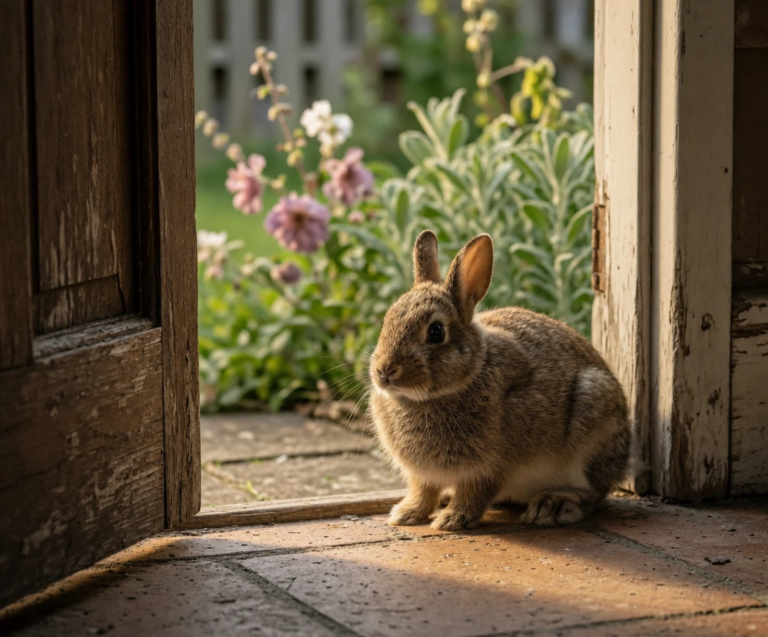 Hazel's finished keepsake in a garden doorway